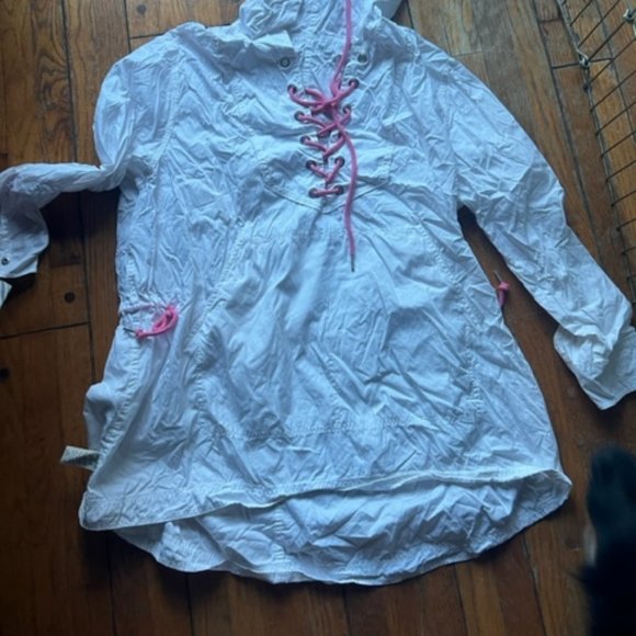 Free People Poplin Lace Up Pull Over Hoodie - Picture 4 of 5